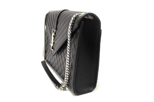 Saint Laurent Black Matelasse Grain De Poudre Embossed Leather Medium Envelope Bag
