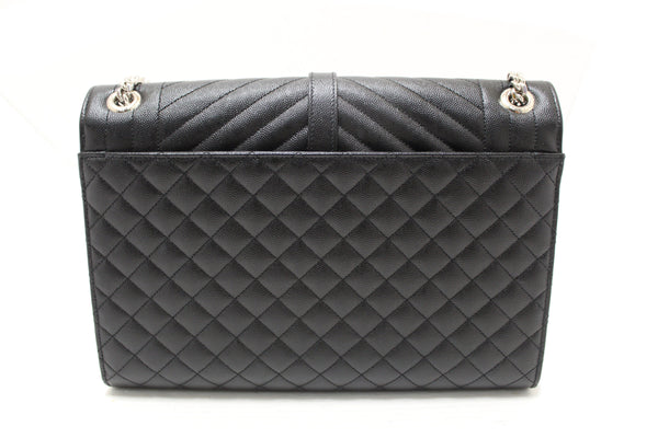 Saint Laurent Black Matelasse Grain De Poudre Embossed Leather Medium Envelope Bag