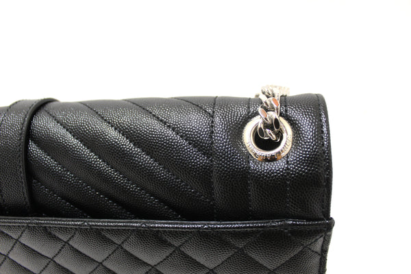Saint Laurent Black Matelasse Grain De Poudre Embossed Leather Medium Envelope Bag