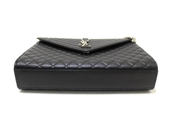 Saint Laurent Black Matelasse Grain De Poudre Embossed Leather Medium Envelope Bag