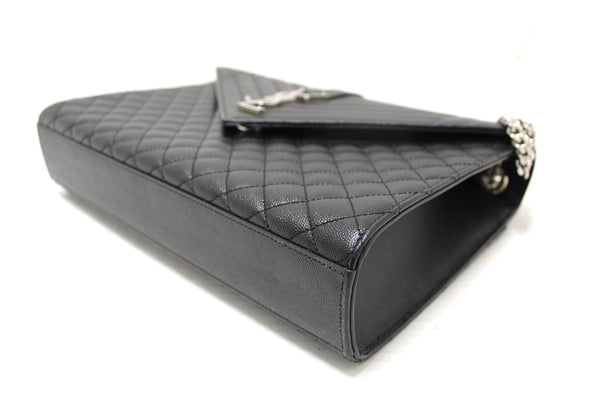 Saint Laurent Black Matelasse Grain De Poudre Embossed Leather Medium Envelope Bag