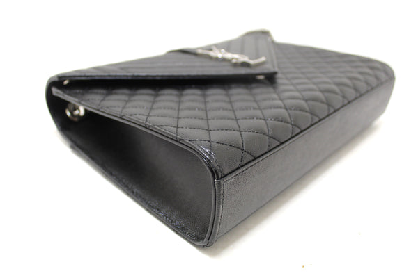 Saint Laurent Black Matelasse Grain De Poudre Embossed Leather Medium Envelope Bag