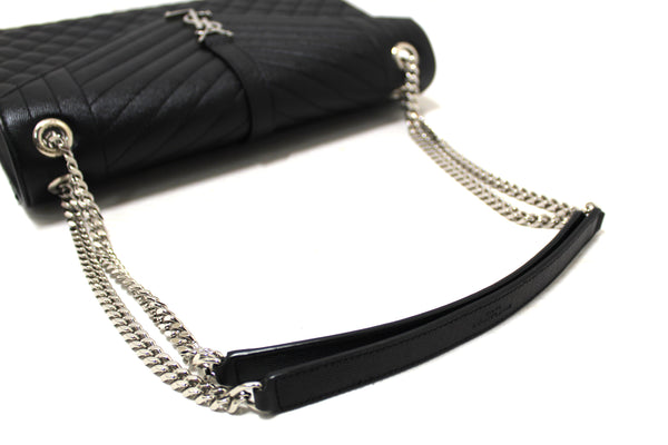 Saint Laurent Black Matelasse Grain De Poudre Embossed Leather Medium Envelope Bag