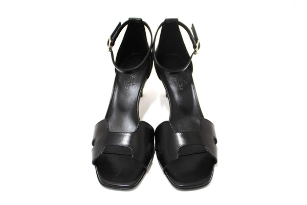 NEW Hermes Black Calfskin Leather Joy 70 High Heel Sandal Size 36.5