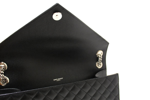 Saint Laurent Black Matelasse Grain De Poudre Embossed Leather Medium Envelope Bag