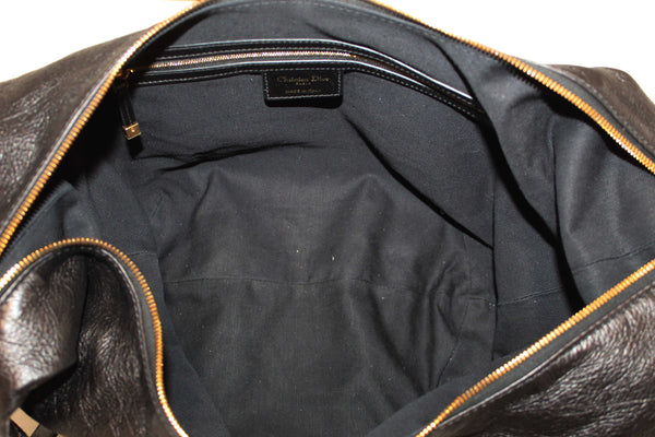 Christian Dior Black Crinkled Calfskin Large Grand Tour Multipocket Hobo Bag