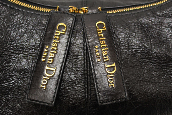 Christian Dior Black Crinkled Calfskin Large Grand Tour Multipocket Hobo Bag