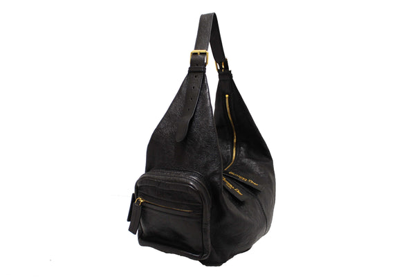 Christian Dior Black Crinkled Calfskin Large Grand Tour Multipocket Hobo Bag
