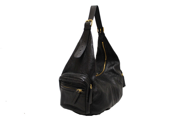 Christian Dior Black Crinkled Calfskin Large Grand Tour Multipocket Hobo Bag