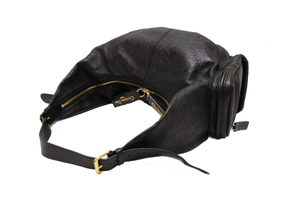 Christian Dior Black Crinkled Calfskin Large Grand Tour Multipocket Hobo Bag