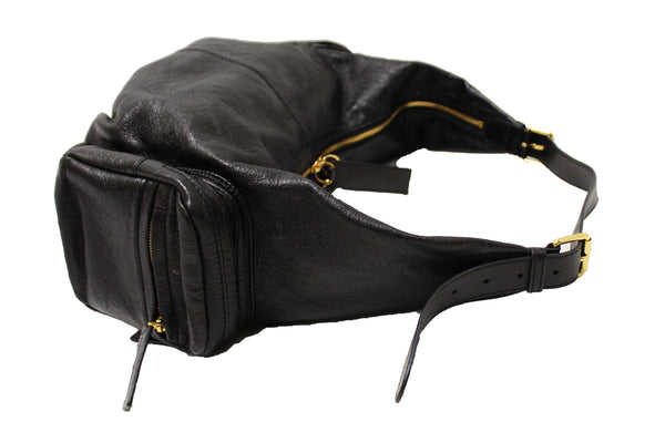 Christian Dior Black Crinkled Calfskin Large Grand Tour Multipocket Hobo Bag