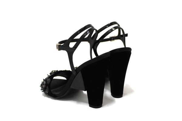 Fendi Black Velvet Flowerland Jewel Ankle Strap Sandals Size 38.5