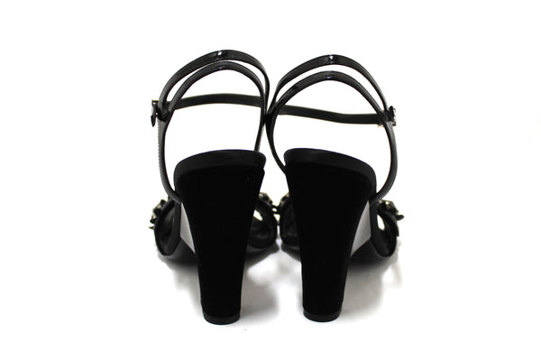 Fendi Black Velvet Flowerland Jewel Ankle Strap Sandals Size 38.5