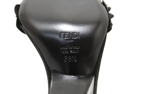 Fendi Black Velvet Flowerland Jewel Ankle Strap Sandals Size 38.5