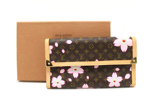 New Louis Vuitton Brown Cherry Blossom Tri-fold PTI Long Wallet