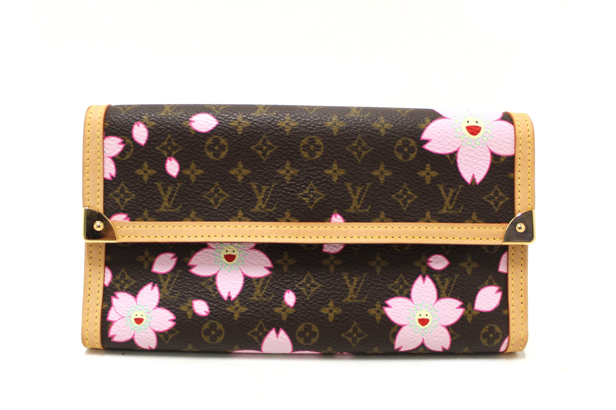 New Louis Vuitton Brown Cherry Blossom Tri-fold PTI Long Wallet