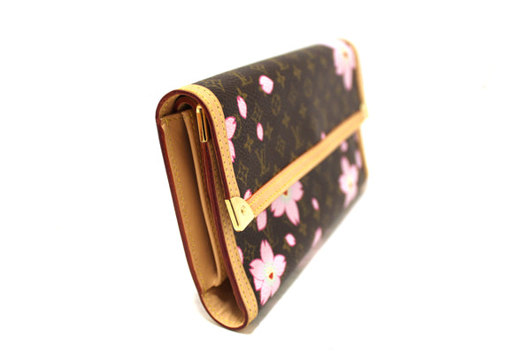 New Louis Vuitton Brown Cherry Blossom Tri-fold PTI Long Wallet
