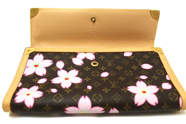New Louis Vuitton Brown Cherry Blossom Tri-fold PTI Long Wallet