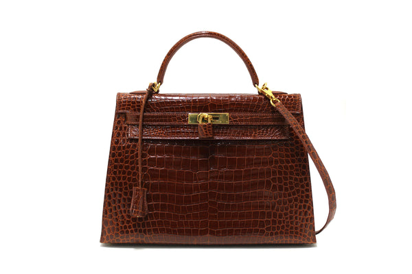 Hermes Vintage Miel Shiny Alligator Kelly Sellier 32