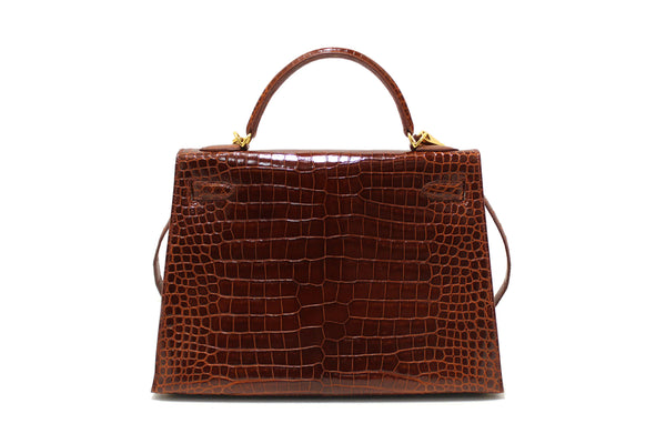 Hermes Vintage Miel Shiny Alligator Kelly Sellier 32