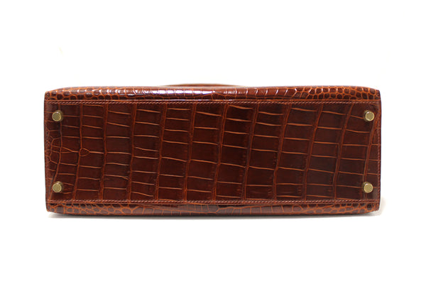 Hermes Vintage Miel Shiny Alligator Kelly Sellier 32