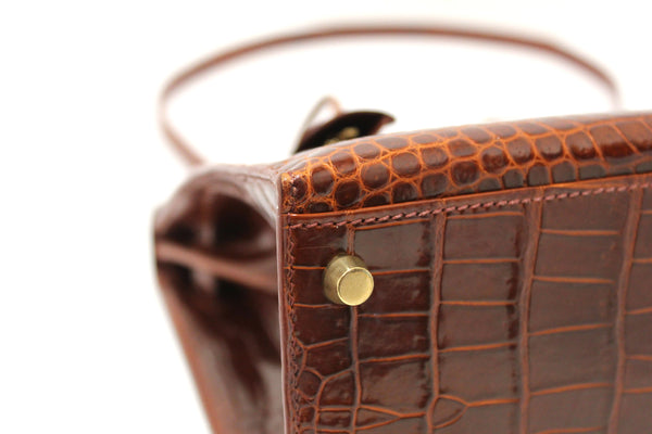 Hermes Vintage Miel Shiny Alligator Kelly Sellier 32