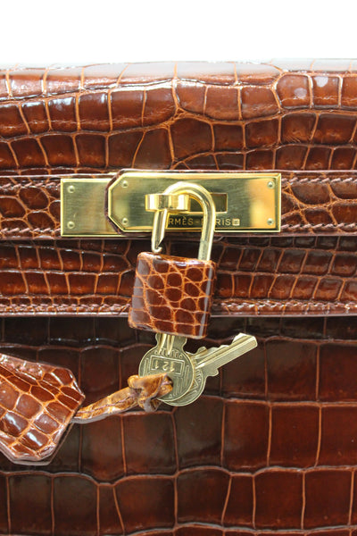 Hermes Vintage Miel Shiny Alligator Kelly Sellier 32