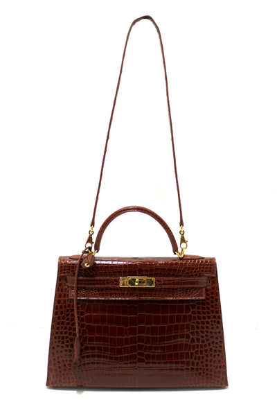 Hermes Vintage Miel Shiny Alligator Kelly Sellier 32