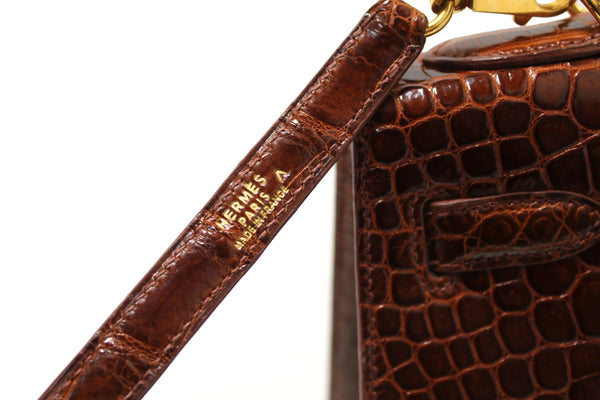 Hermes Vintage Miel Shiny Alligator Kelly Sellier 32