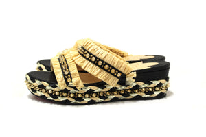 Christian Louboutin Beige Black Voltinoudou Raffia Wedge Sandals Size 39
