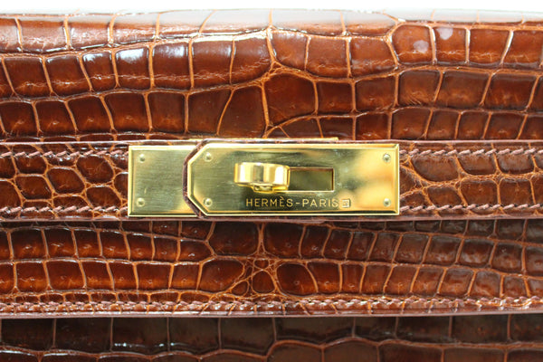 Hermes Vintage Miel Shiny Alligator Kelly Sellier 32