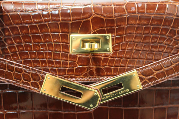 Hermes Vintage Miel Shiny Alligator Kelly Sellier 32