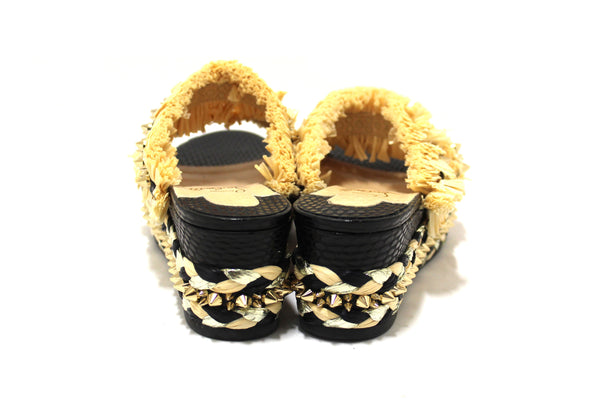 Christian Louboutin Beige Black Voltinoudou Raffia Wedge Sandals Size 39