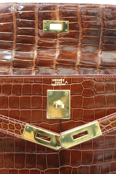 Hermes Vintage Miel Shiny Alligator Kelly Sellier 32