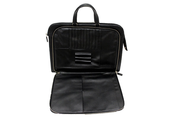 Prada Black Saffiano Leather Front Zip Pocket Briefcase Work Bag