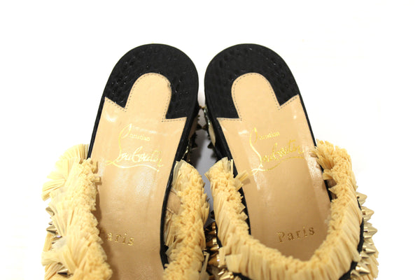Christian Louboutin Beige Black Voltinoudou Raffia Wedge Sandals Size 39