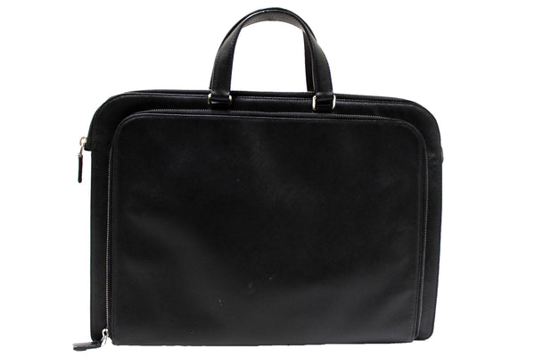 Prada Black Saffiano Leather Front Zip Pocket Briefcase Work Bag