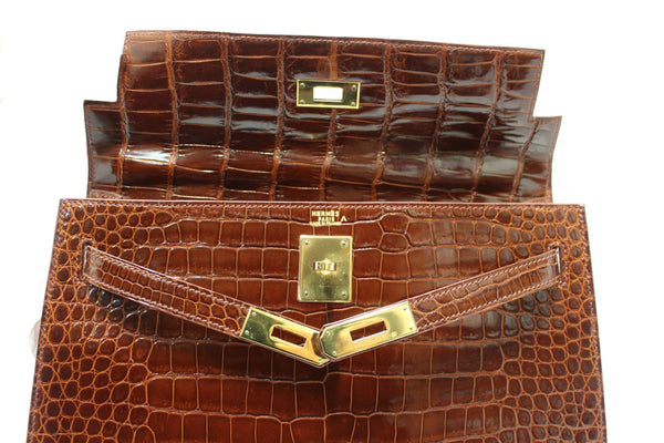 Hermes Vintage Miel Shiny Alligator Kelly Sellier 32