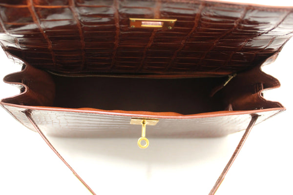 Hermes Vintage Miel Shiny Alligator Kelly Sellier 32