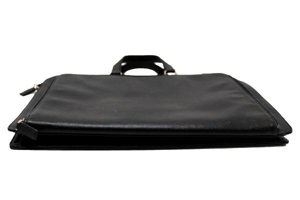 Prada Black Saffiano Leather Front Zip Pocket Briefcase Work Bag