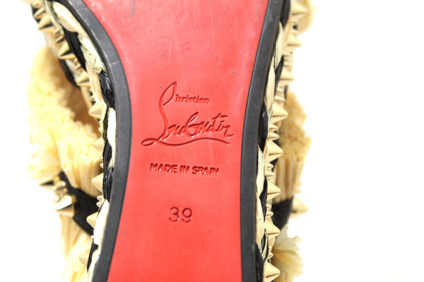 Christian Louboutin Beige Black Voltinoudou Raffia Wedge Sandals Size 39