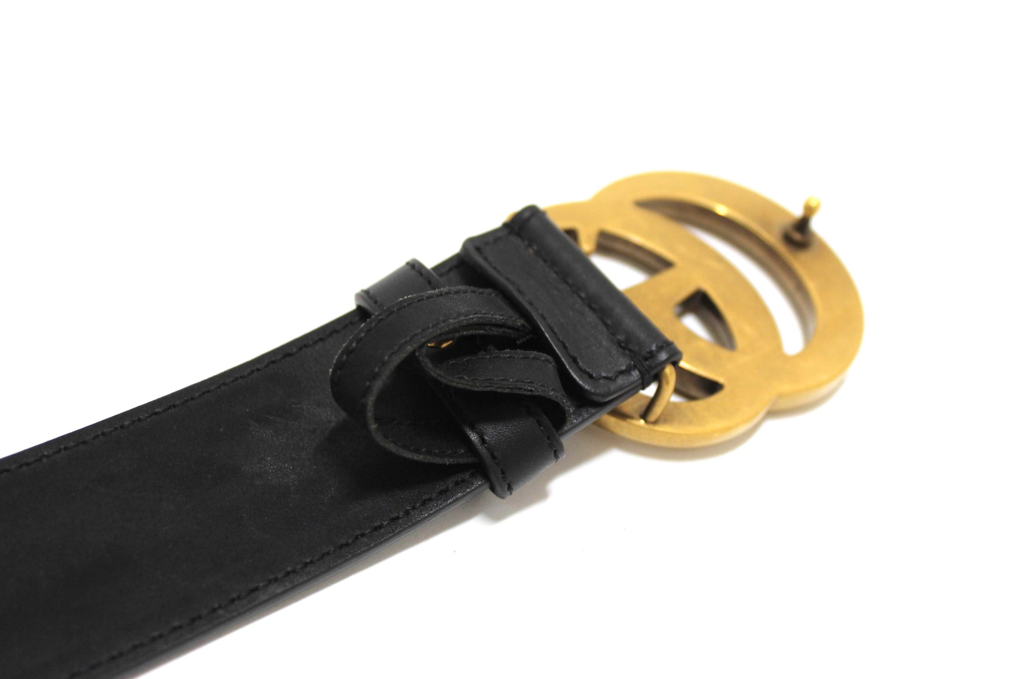 Gucci SM GG BELT | BLACK & GOLD GUCCI GG Marmont Thin Belt in Black | Size 85/34 – More Than  main image 2