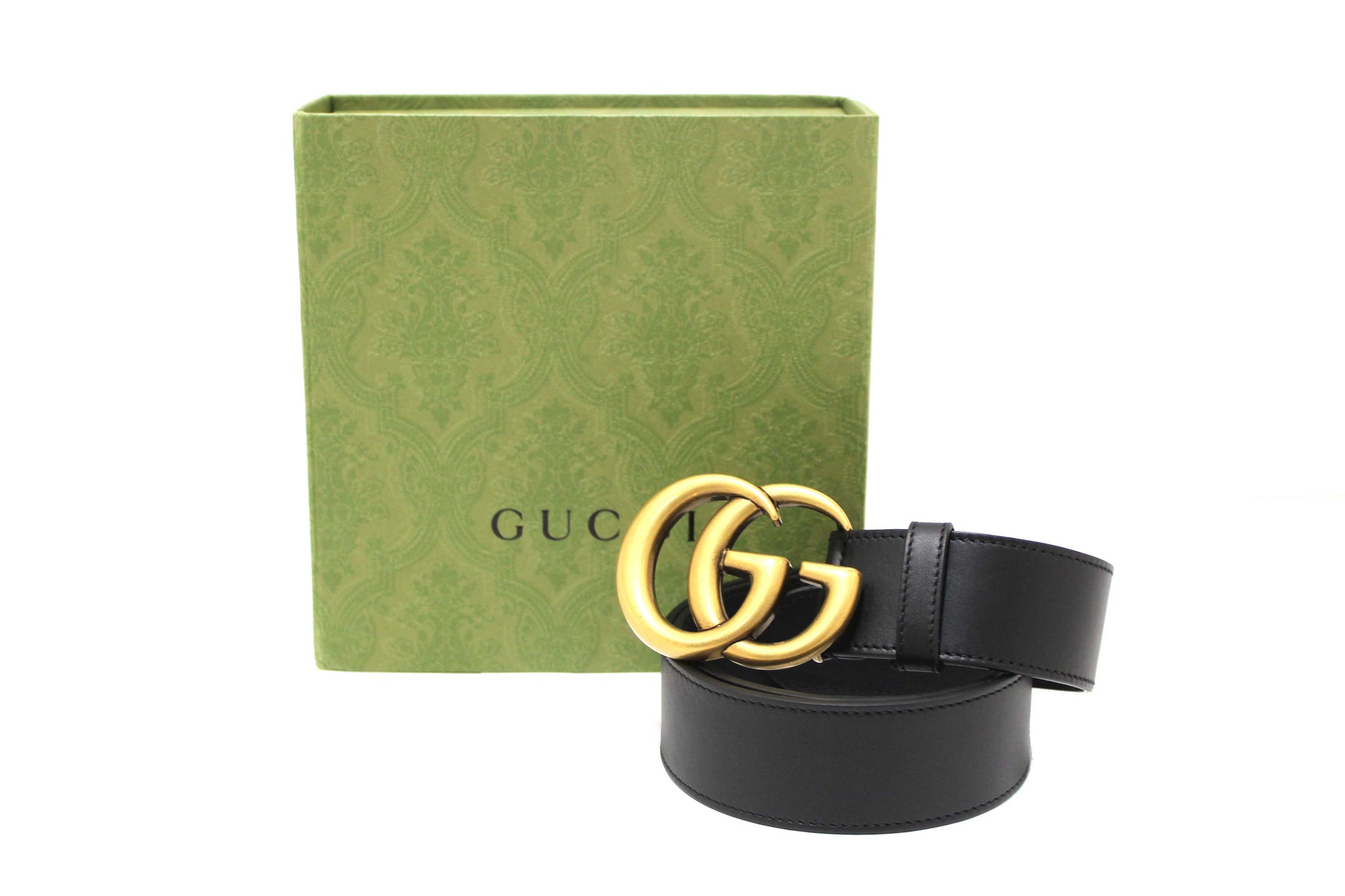 Gucci Black Leather GG Marmont with Maxi GG Belt Size 80 