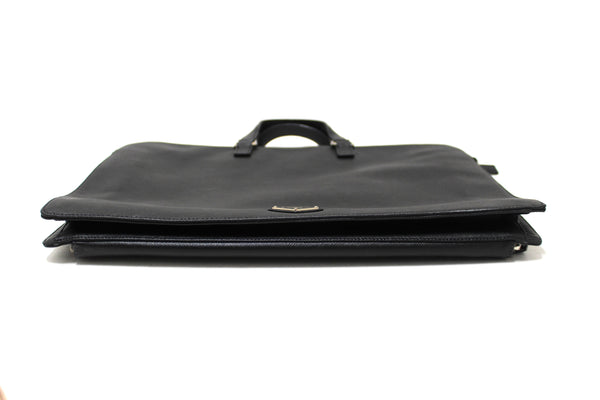 Prada Black Saffiano Leather Front Zip Pocket Briefcase Work Bag