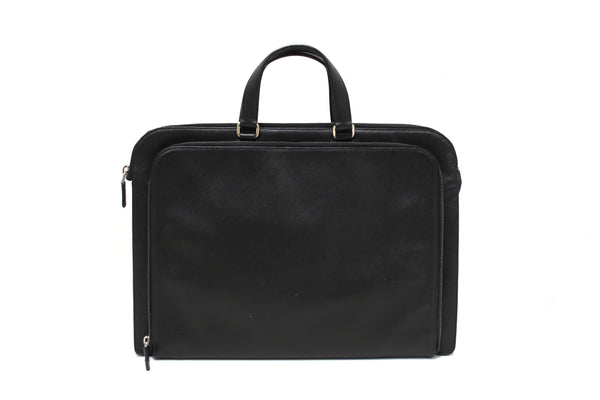 Prada Black Saffiano Leather Front Zip Pocket Briefcase Work Bag