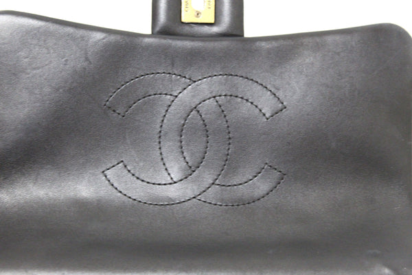 Chanel Black Aged Quilted Calfskin Leather Gold Bar Top Handle Medium Flap Bag