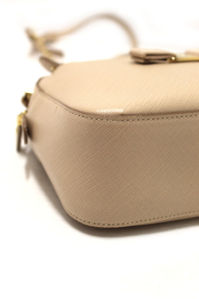 Salvatore Ferragamo Beige Calfskin Leather Lydia Bow Camera Crossbody Bag