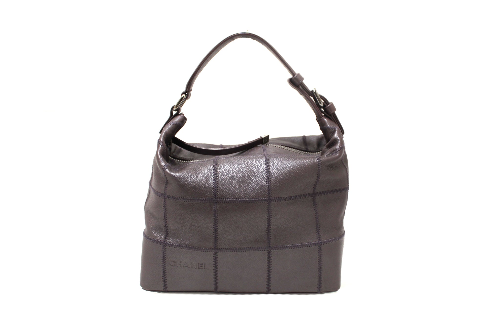 Chanel Purple Caviar Leather Large Square Stitch Handbag