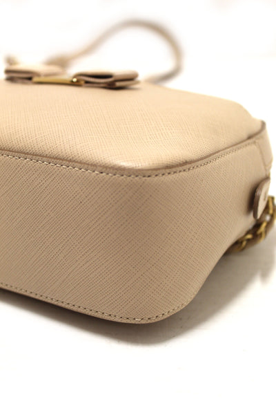 Salvatore Ferragamo Beige Calfskin Leather Lydia Bow Camera Crossbody Bag