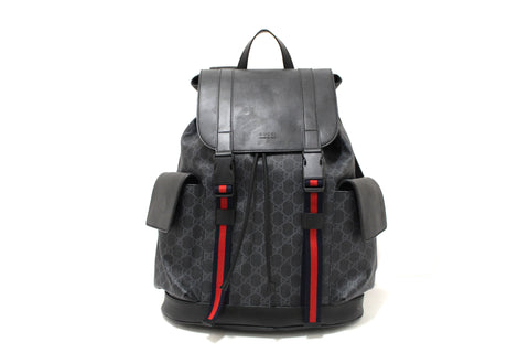 Gucci Black GG Supreme Canvas with Black Leather Backpack 495563